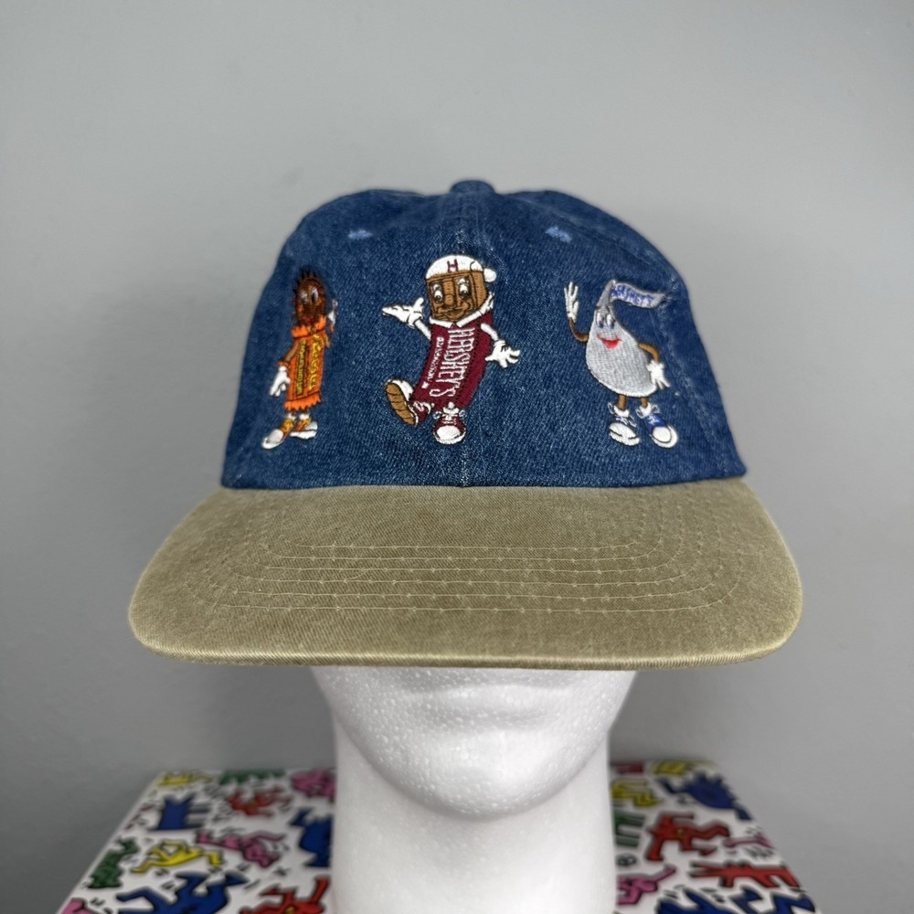 Vintage Retro Hershey's Denim Jean Hat Characters Kisses Reeses‎ Sportsman Clean